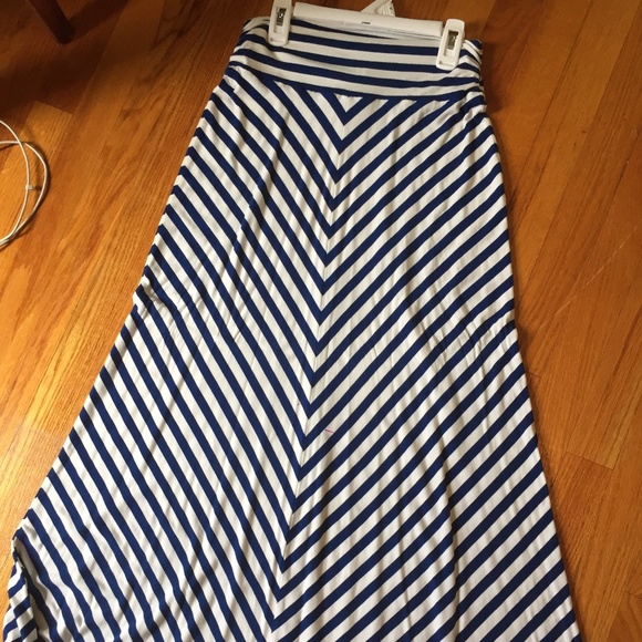 Navy and White Striped Maxi Skirt - Picture 1 of 4